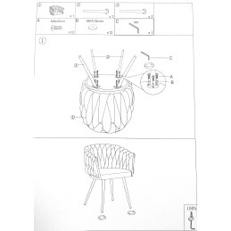 Krzesło ROSA welur plecione na czarnych nogach