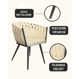 Krzesło ROSA welur plecione na czarnych nogach
