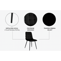 Krzesło FOX z przeszyciem tkanina Welur noga metalowa