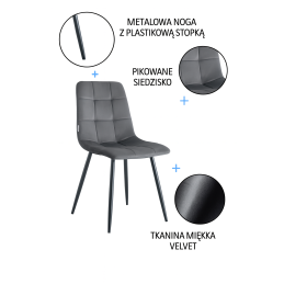 Krzesło FOX z przeszyciem tkanina Welur noga metalowa