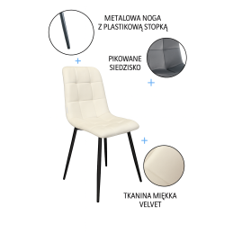 Krzesło FOX z przeszyciem tkanina Welur noga metalowa