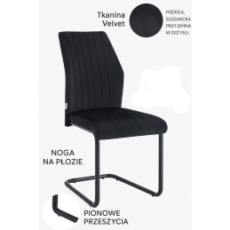 Krzesło IVO welur czarne na płozach