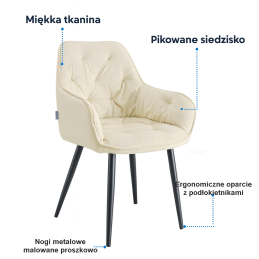 Krzesło EMMA pikowane tkanina Welur noga metalowa