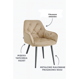 Krzesło EMMA pikowane tkanina Welur noga metalowa