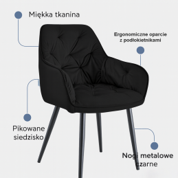 Krzesło EMMA pikowane tkanina Welur noga metalowa