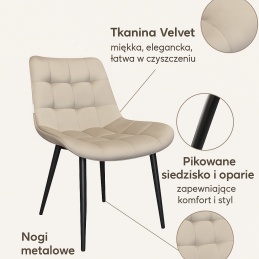 Krzesło Cherry tkanina Welur tapicerowane noga metalowa