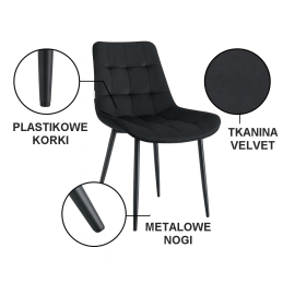 Krzesło Cherry tkanina Welur tapicerowane noga metalowa
