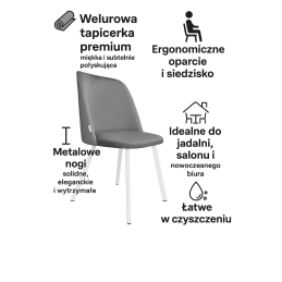 Krzesło GOYA welur z metalowymi nogami
