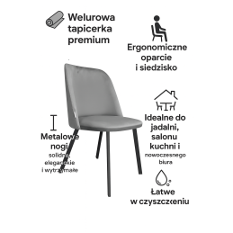 Krzesło GOYA welur z metalowymi nogami