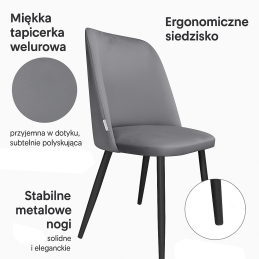 Krzesło GOYA welur z metalowymi nogami