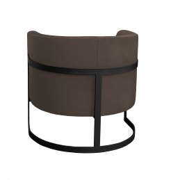 Fotel Glamour z welurową tkaniną w brązowym kolorze, metalowa czarna podstawa w okrągłym kształcie, stylowy i wygodny.