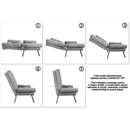 Fotel TOKIO tkanina Welur rozkładany z podnóżkiem noga metalowa