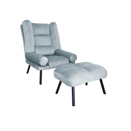 Fotel TOKIO tkanina Welur rozkładany z podnóżkiem noga metalowa