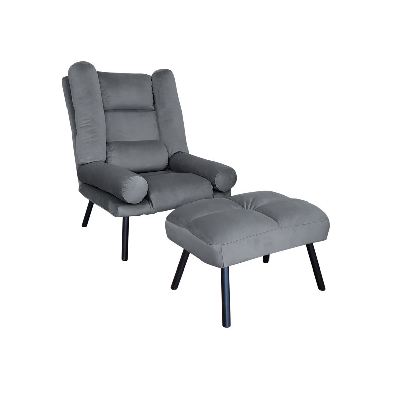 Fotel TOKIO tkanina Welur rozkładany z podnóżkiem noga metalowa