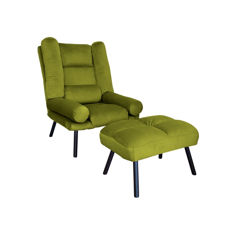 Fotel TOKIO tkanina Welur rozkładany z podnóżkiem noga metalowa