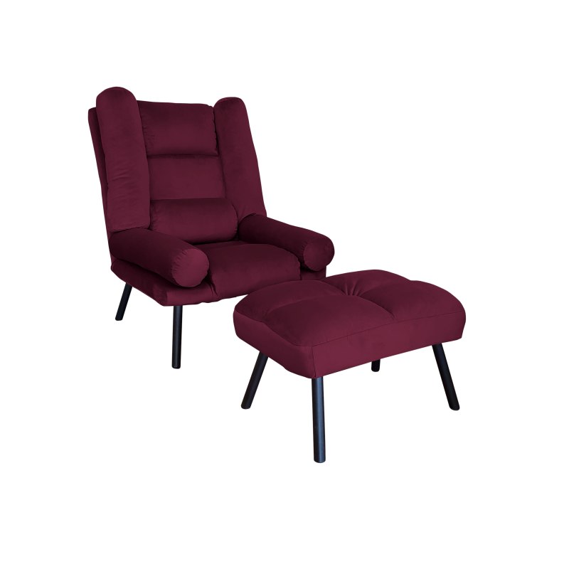 Fotel TOKIO tkanina Welur rozkładany z podnóżkiem noga metalowa