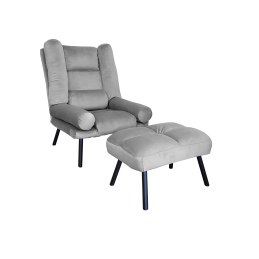 Fotel TOKIO tkanina Welur rozkładany z podnóżkiem noga metalowa