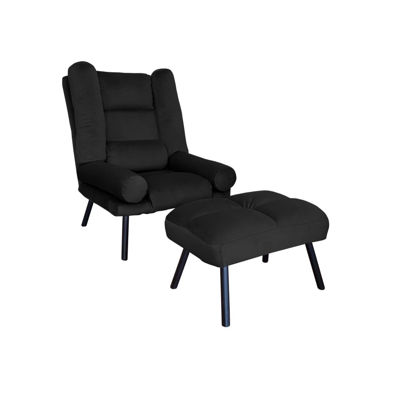 Fotel TOKIO tkanina Welur rozkładany z podnóżkiem noga metalowa