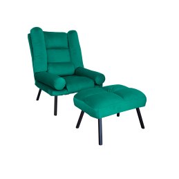 Fotel TOKIO tkanina Welur rozkładany z podnóżkiem noga metalowa