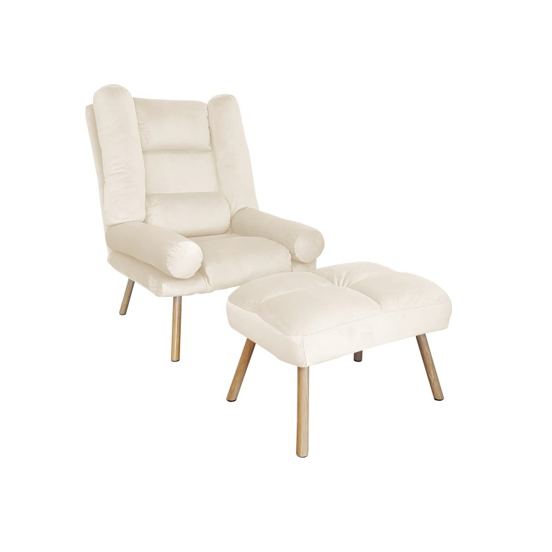 Fotel TOKIO tkanina Welur rozkładany z podnóżkiem noga metalowa