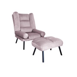 Fotel TOKIO tkanina Welur rozkładany z podnóżkiem noga metalowa