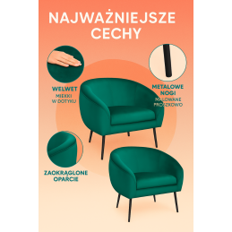 Fotel SYDNEY tkanina Welur noga metalowa