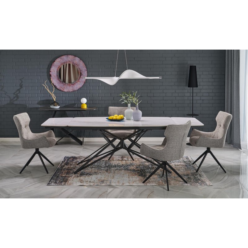 ALFREDO stół rozkładany, biały marmur / czarny