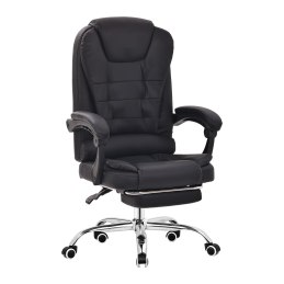 Fotel obrotowy z wysokim oparciem i podnóżkiem – elegancki fotel biurowy