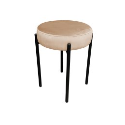 Taboret DIOR z metalowym stelażem i welurową, beżową poduszką na okrągłej siedzisku.