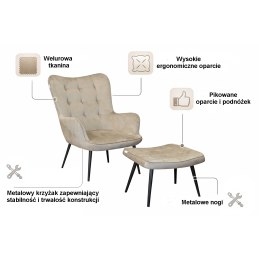 Fotel wypoczynkowy RELAX uszak z podnóżkiem do salonu