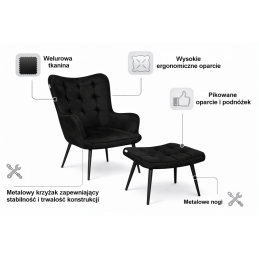 Fotel wypoczynkowy RELAX uszak z podnóżkiem do salonu