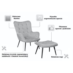Fotel wypoczynkowy RELAX uszak z podnóżkiem do salonu