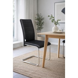 Zestaw 4 krzeseł Lotus na płozach chromowanych czarna eco skóra – nowoczesne, wygodne