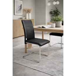 Zestaw 4 krzeseł Lotus na płozach chromowanych czarna eco skóra – nowoczesne, wygodne