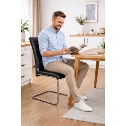 Zestaw 4 krzeseł Lotus na płozach chromowanych czarna eco skóra – nowoczesne, wygodne