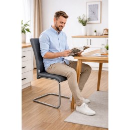 Zestaw 4 krzeseł Lotus na płozach chromowanych szara eco skóra – nowoczesne, wygodne