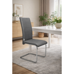 Zestaw 4 krzeseł Lotus na płozach chromowanych szara eco skóra – nowoczesne, wygodne