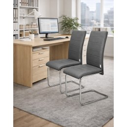 Zestaw 4 krzeseł Lotus na płozach chromowanych szara eco skóra – nowoczesne, wygodne