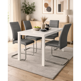 Zestaw 4 krzeseł Lotus na płozach chromowanych szara eco skóra – nowoczesne, wygodne