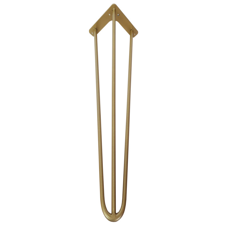 Metalowa noga Hairpin fi10 trzy pręty H71cm złota