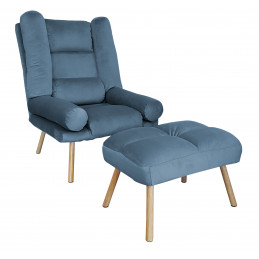 Fotel TOKIO rozkładany z podnóżkiem - niebieski Velvet