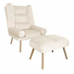 Fotel TOKIO rozkładany z podnóżkiem kremowy
