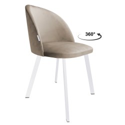 Colin 360° – krzesło obrotowe z białą podstawą w kształcie profilu, nowoczesne.